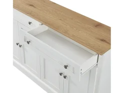 Aparador blanco con 4 puertas y 2 cajones, estantes regulables, tablero efecto madera - para salón o cocina