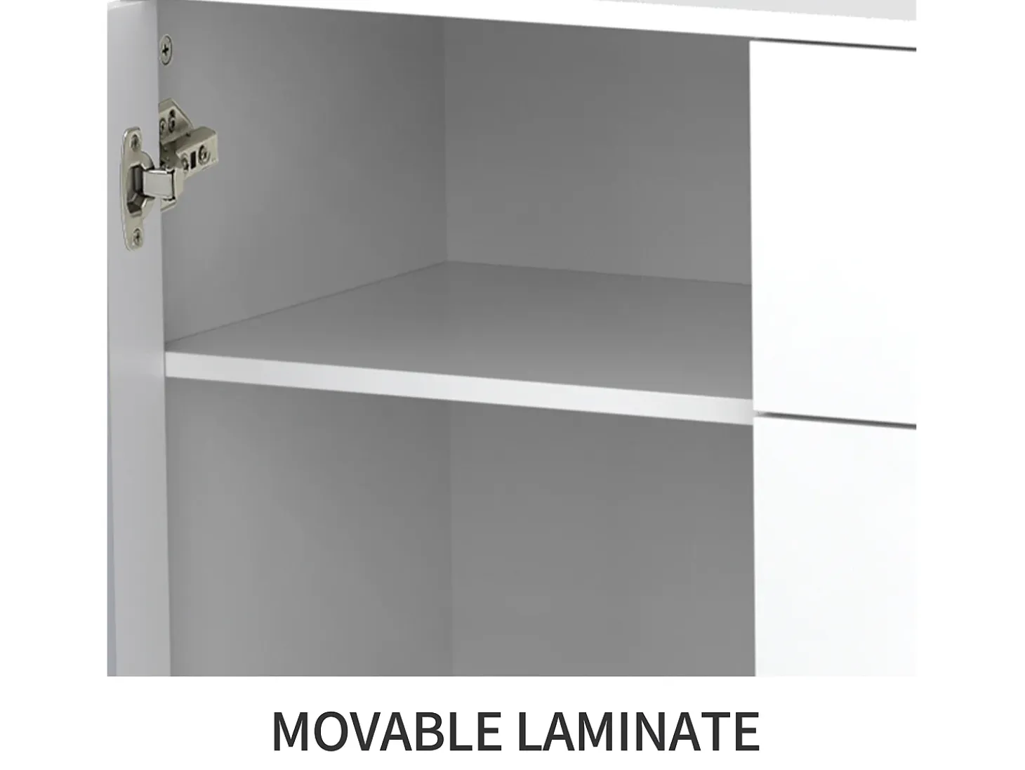 Aparador blanco con puertas de espejo y tiradores de cristal, 4 puertas, MDF (147,5x40x102 cm)
