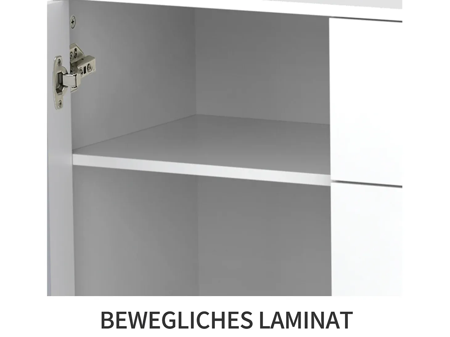 Aparador blanco con puertas de espejo y tiradores de cristal, 4 puertas, MDF (147,5x40x102 cm)