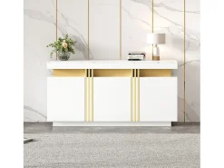 Aparador blanco de 3 puertas - Aparador con costuras platino y divisores ajustables - diseño sin tiradores