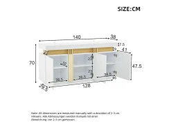 Aparador blanco de 3 puertas - Aparador con costuras platino y divisores ajustables - diseño sin tiradores