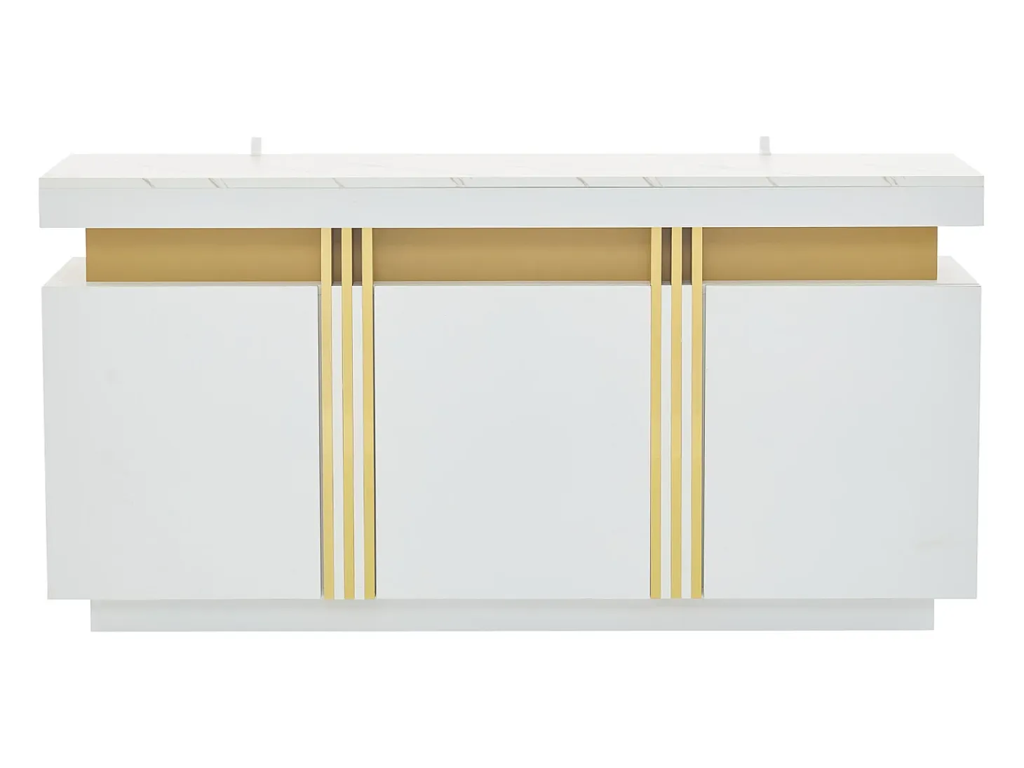 Aparador blanco de 3 puertas - Aparador con costuras platino y divisores ajustables - diseño sin tiradores