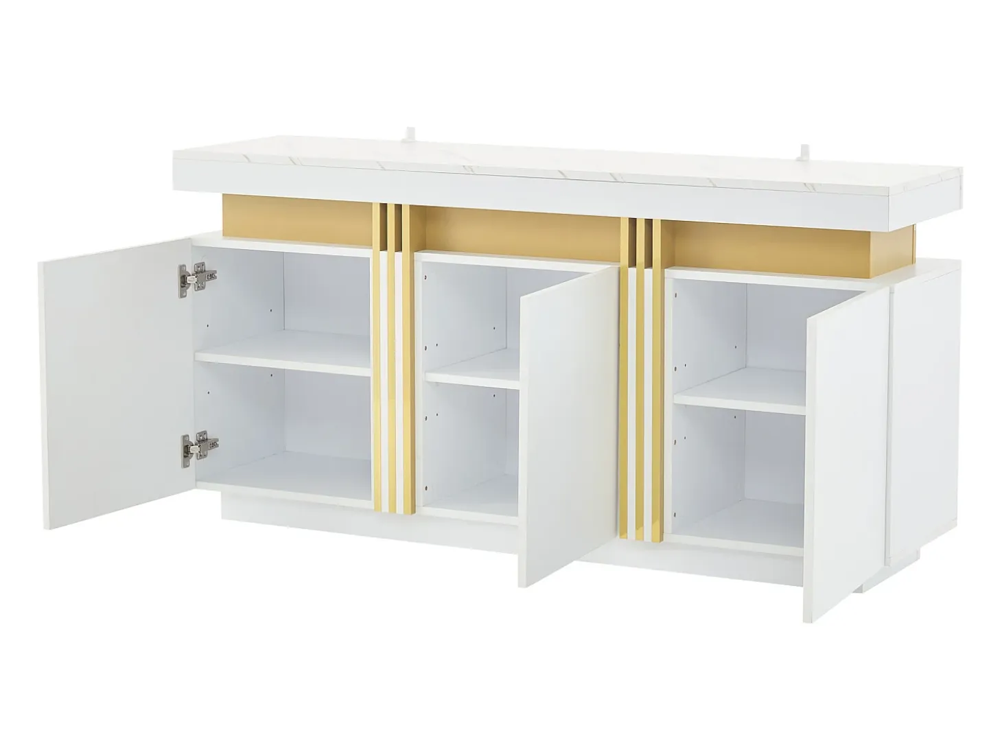Aparador blanco de 3 puertas - Aparador con costuras platino y divisores ajustables - diseño sin tiradores