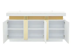Aparador blanco de 3 puertas - Aparador con costuras platino y divisores ajustables - diseño sin tiradores