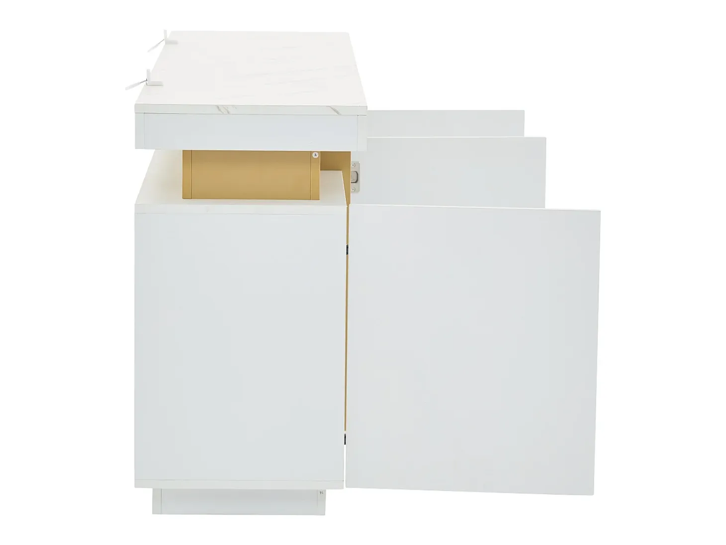 Aparador blanco de 3 puertas - Aparador con costuras platino y divisores ajustables - diseño sin tiradores