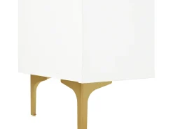 Aparador blanco de 4 puertas, diseño moderno sin tirador, cristal templado y estructura de metal, para salón o comedor