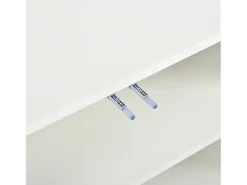 Aparador blanco de 4 puertas, diseño moderno sin tirador, cristal templado y estructura de metal, para salón o comedor