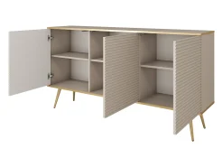 Aparador blanco glamuroso con patas doradas, 160 x 85 x 39