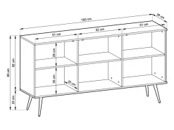 Aparador blanco glamuroso con patas doradas, 160 x 85 x 39