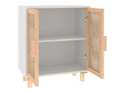 Aparador blanco madera pino maciza y ratán natural 60x30x70 cm