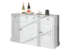 Aparador blanco moderno con 4 puertas y 2 cajones, estantes regulables, 150 x 40 x 86 cm - para salón o cocina