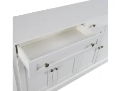 Aparador blanco moderno con 4 puertas y 2 cajones, estantes regulables, 150 x 40 x 86 cm - para salón o cocina