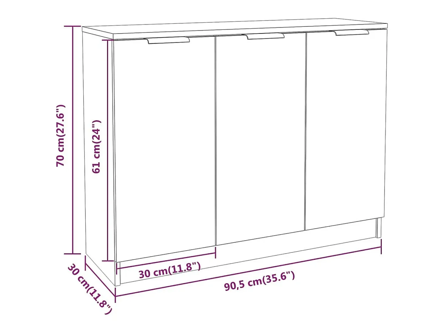 Aparador Blanco 90,5x30x70 cm Madera de Ingeniería