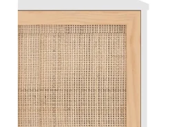 Aparador Blanco 105x30x60 cm Madera maciza de pino y ratán natural