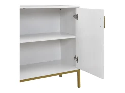 Aparador blanco y dorado de 4 puertas, diseño moderno con amplio espacio de almacenamiento, patas de metal y estantes ajustables