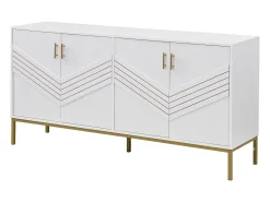 Aparador blanco y dorado de 4 puertas, diseño moderno con amplio espacio de almacenamiento, patas de metal y estantes ajustables