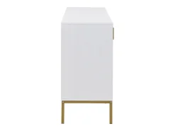 Aparador blanco y dorado de 4 puertas, diseño moderno con amplio espacio de almacenamiento, patas de metal y estantes ajustables