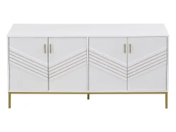 Aparador blanco y dorado de 4 puertas, diseño moderno con amplio espacio de almacenamiento, patas de metal y estantes ajustables