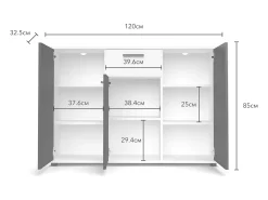 Aparador Bosco 3 puertas 1 cajón, mueble con almacenamiento de salón color Cemento y Blanco 120 cm