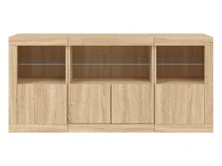 Aparador buffet cómoda armario mueble organizador cocina salón salón con luces LED sonoma 142,5 x 37 x 67 cm marrón 02_0029939