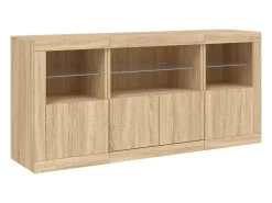 Aparador buffet cómoda armario mueble organizador cocina salón salón con luces LED sonoma 142,5 x 37 x 67 cm marrón 02_0029939