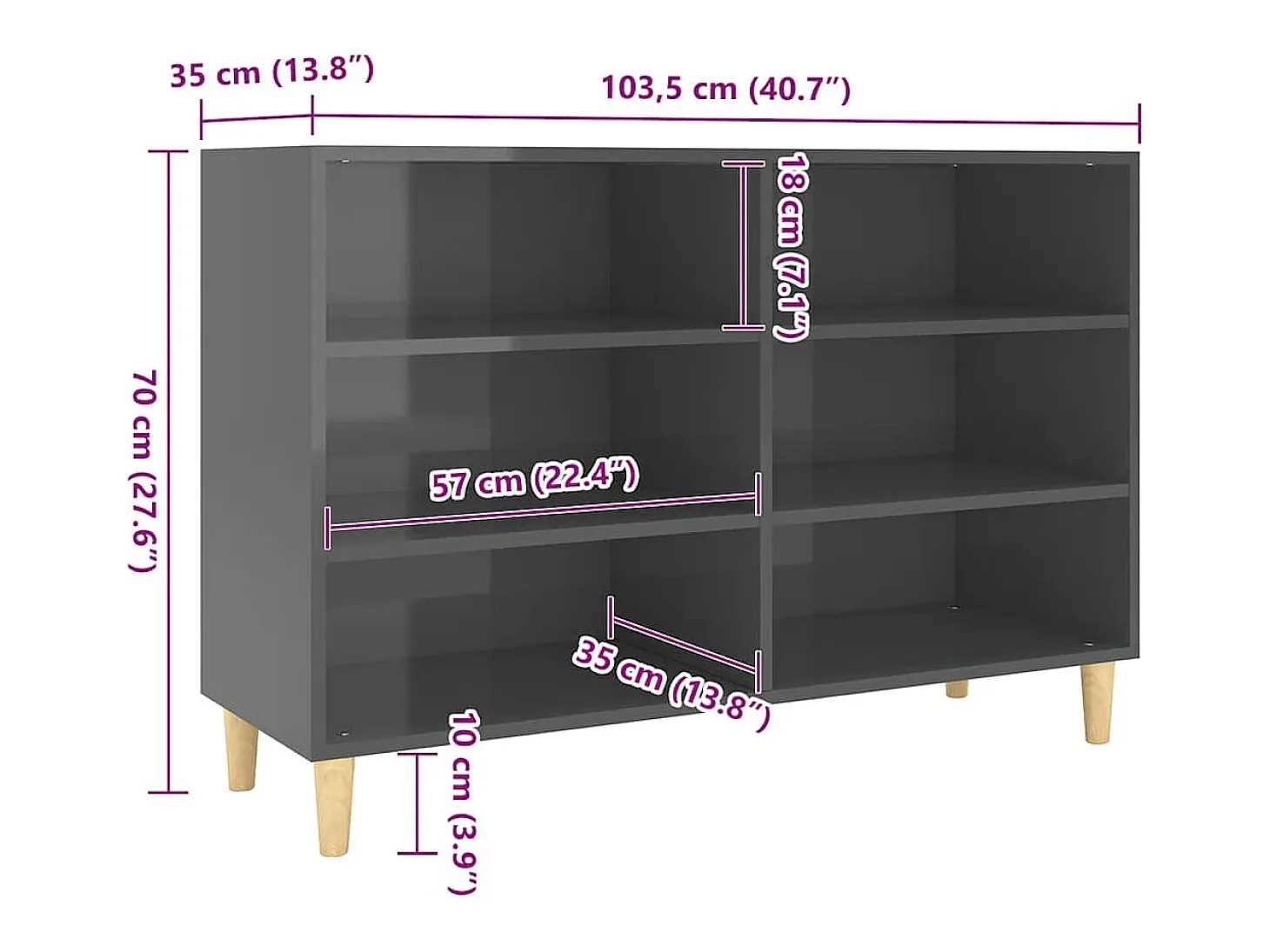 Aparador buffet cómoda armario mueble organizador cocina salón brillante 103,5 x 35 x 70 cm madera contrachapada gris 02_0031814