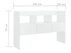 Aparador buffet cómoda armario mueble organizador cocina salón brillante 105 x 30 x 70 cm madera contrachapada blanco 02_0030570
