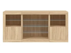Aparador buffet cómoda armario mueble organizador cocina salón salón con luces LED sonoma 142,5 x 37 x 67 cm marrón 02_0029938