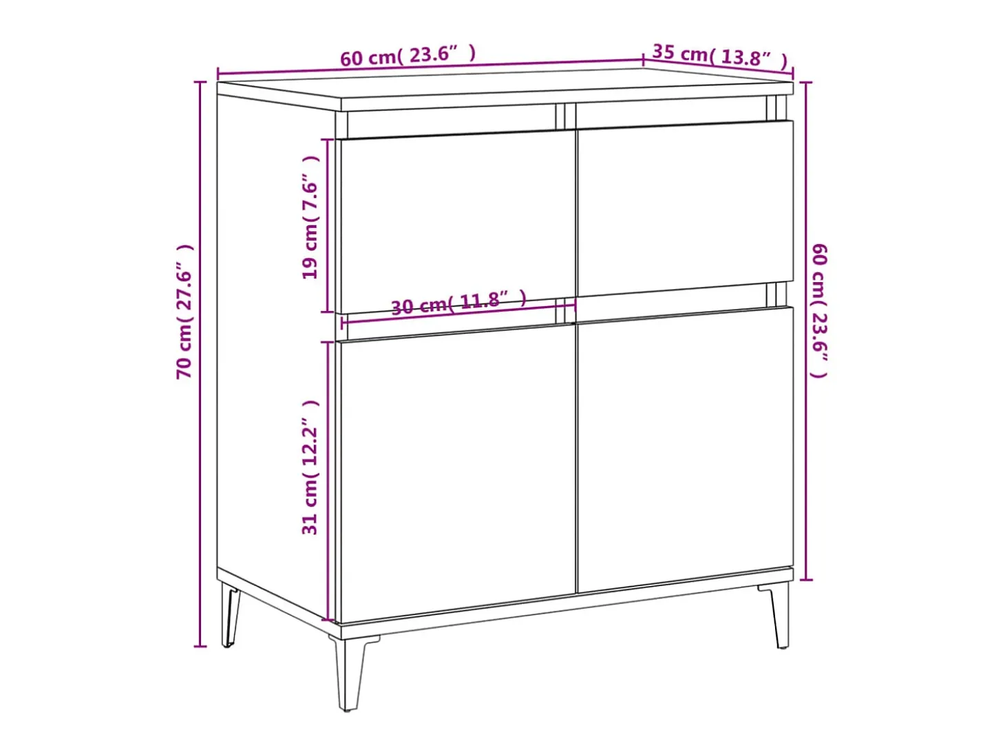 Aparador buffet cómoda armario unidad de almacenamiento organizador cocina salón salón 60 x 35 x 70 cm madera contrachapada marrón 02_0030982
