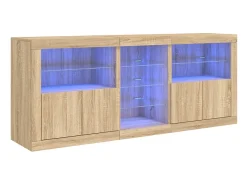 Aparador buffet cómoda armario mueble organizador cocina salón salón con luces LED sonoma 181,5 x 37 x 67 cm marrón 02_0029950