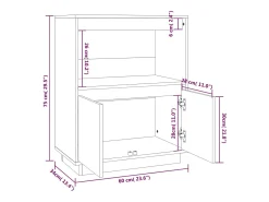 Aparador buffet cómoda armario unidad de almacenamiento organizador cocina salón salón 60 x 34 x 75 cm madera maciza de pino blanco 02_0030350