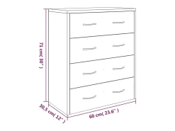 Aparador buffet cómoda armario mueble organizador cocina salón salón con 4 cajones 60 x 30,5 x 71 cm marrón 02_0029752