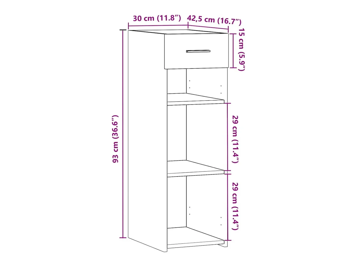 Aparador buffet cómoda armario mueble organizador cocina salón salón 30 x 42,5 x 93 cm madera contrachapada negra 02_0035863