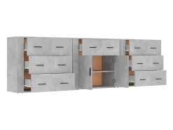 Aparador buffet cómoda gabinete unidad de almacenamiento organizador cocina salón sala de estar 3 piezas madera contrachapada gris 02_0037124