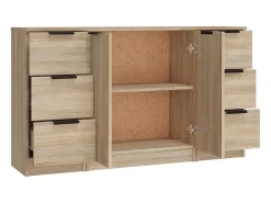 Aparador buffet cómoda gabinete unidad de almacenamiento organizador cocina sala de estar sala de estar 3 piezas madera contrachapada sonoma marrón 02_0037107