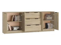 Aparador buffet cómoda gabinete unidad de almacenamiento organizador cocina sala de estar sala de estar 3 piezas madera contrachapada sonoma marrón 02_0037108