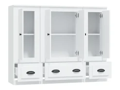 Aparador buffet cómoda gabinete unidad de almacenamiento organizador cocina salón sala de estar 3 piezas madera contrachapada blanco 02_0037017