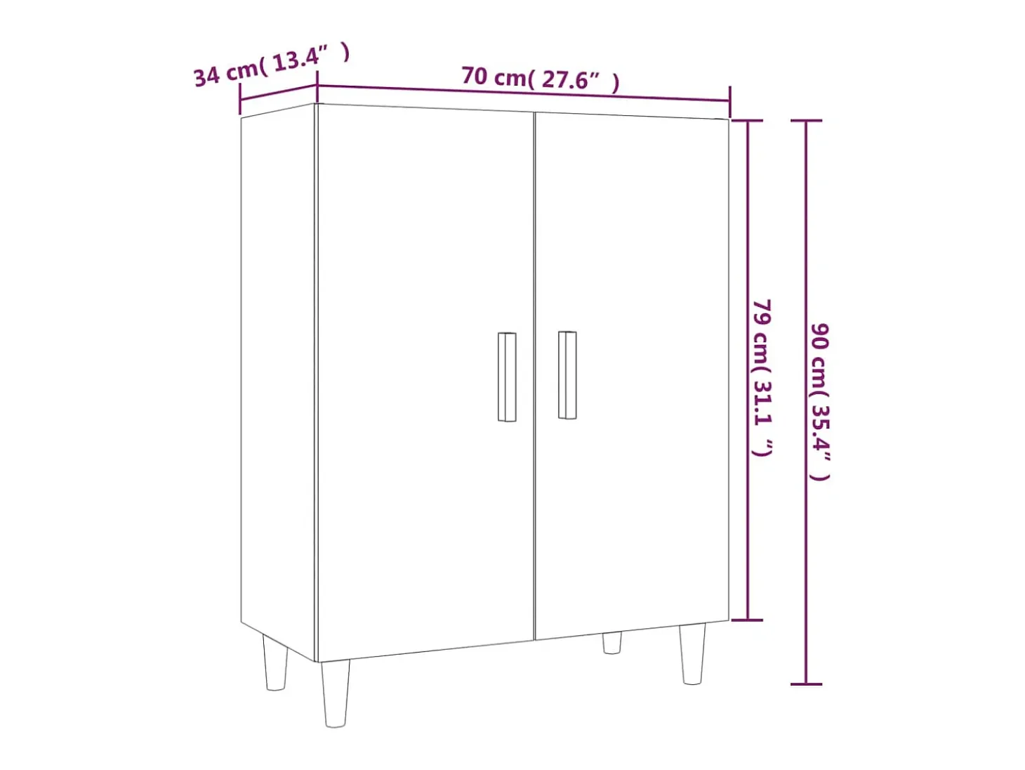 Aparador buffet cómoda mueble almacenaje organizador cocina salón salón 70 x 34 x 90 cm madera contrachapada blanco 02_0030482