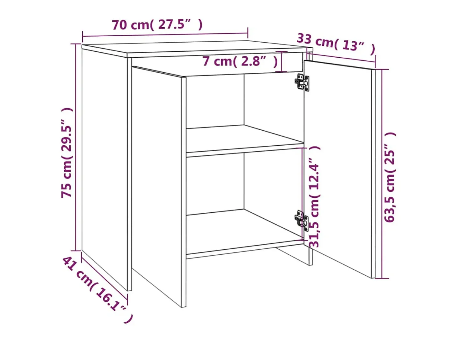 Aparador buffet cómoda mueble almacenaje organizador cocina salón salón 70 x 41 x 75 cm madera contrachapada blanco 02_0030498