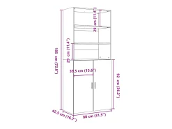 Aparador buffet cómoda mueble mueble de almacenamiento organizador cocina salón salón alto 80 x 42,5 x 185 cm madera contrachapada gris 02_0034722