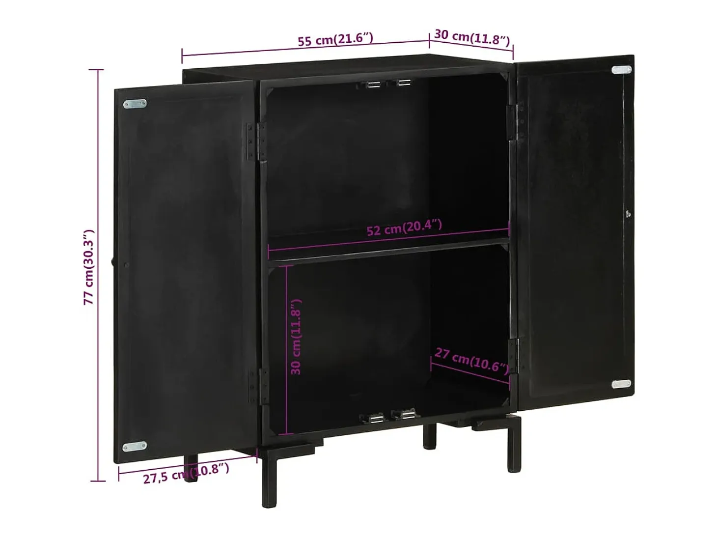 Aparador buffet cómoda mueble almacenaje organizador cocina salón salón 55 x 30 x 77 cm madera maciza de mango y hierro negro 02_0035952
