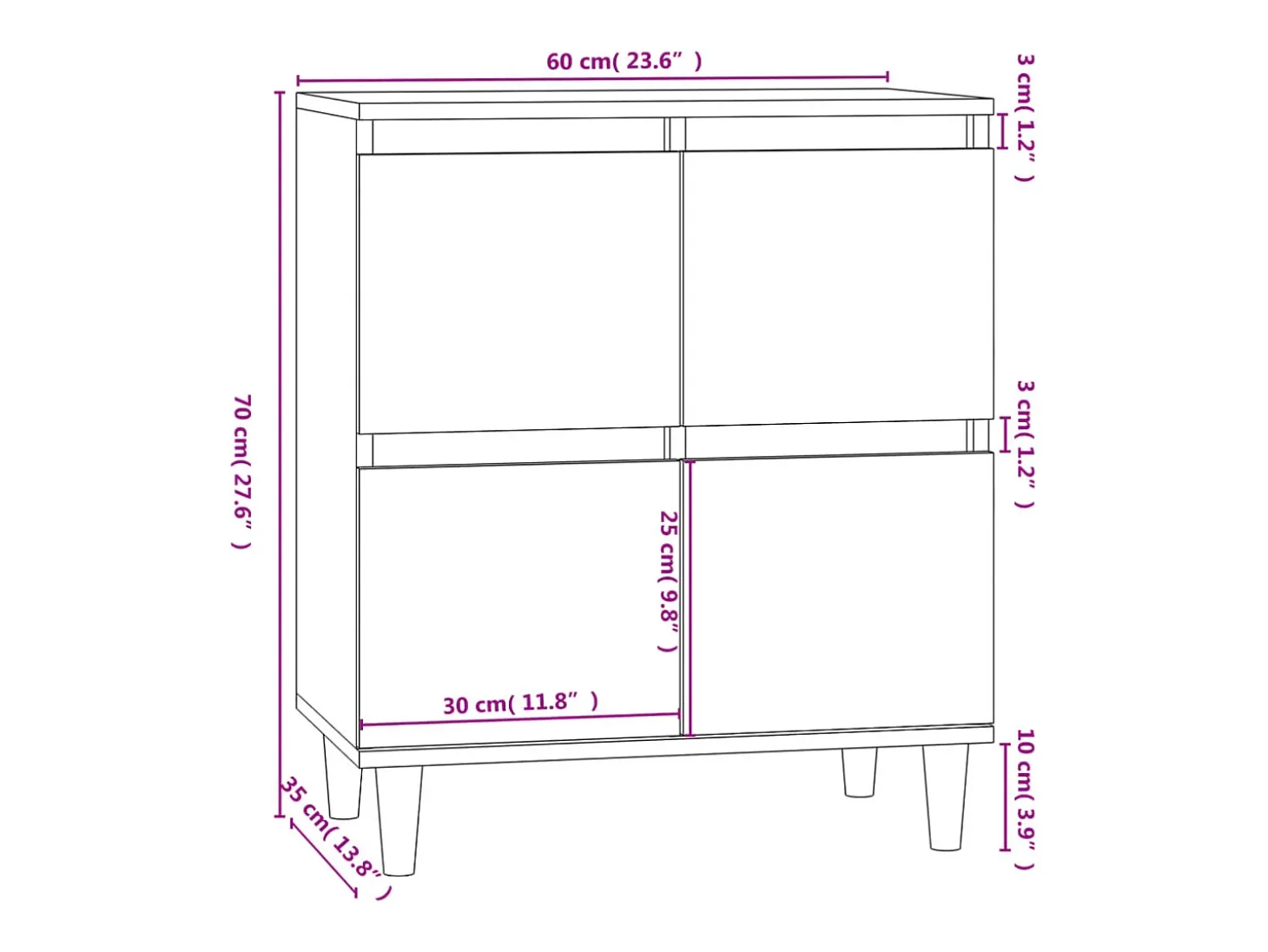 Aparador buffet cómoda mueble mueble de almacenaje organizador cocina salón salón 60 x 35 x 70 cm madera contrachapada marrón 02_0030976