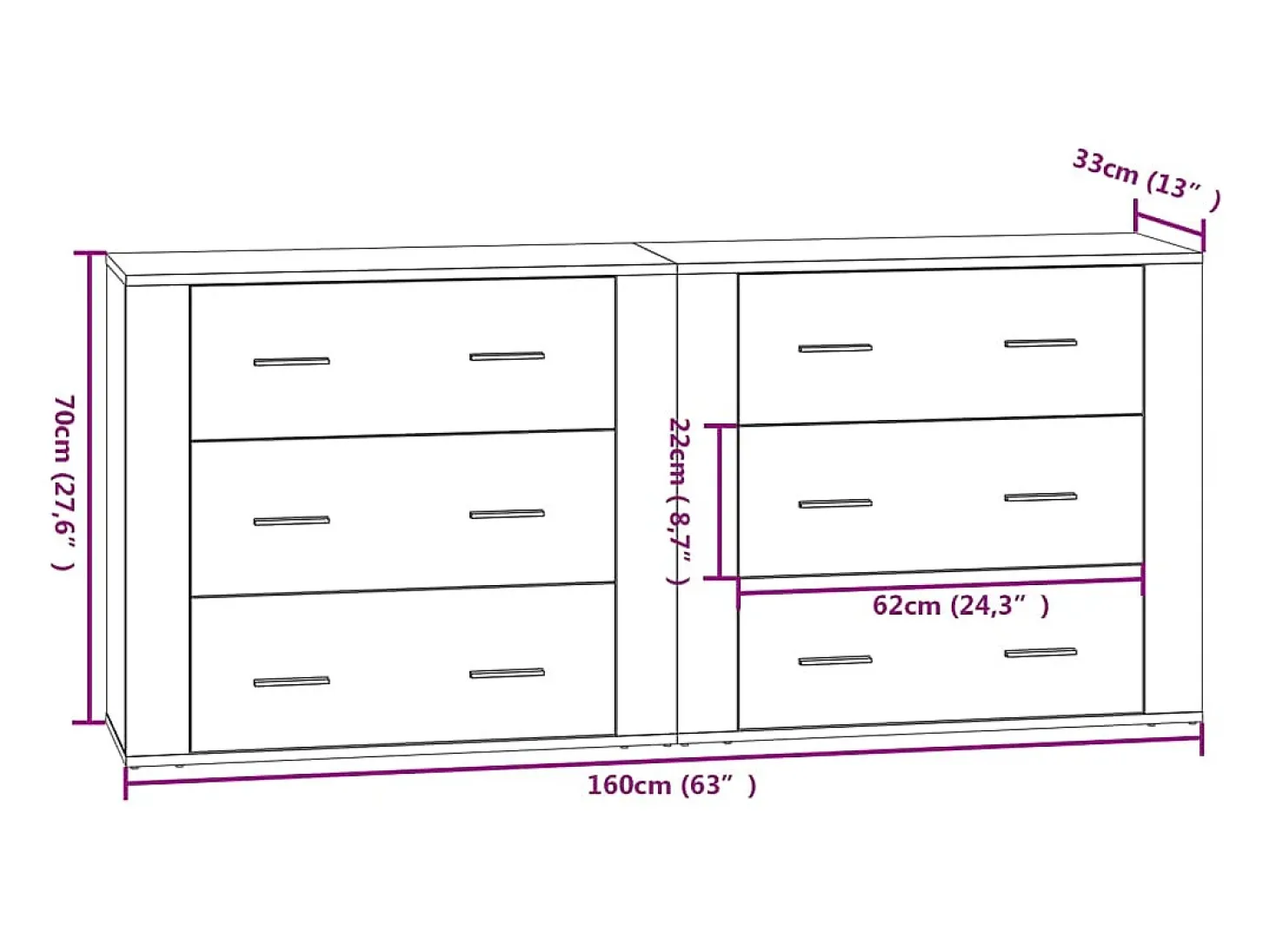 Aparador buffet cómoda mueble almacenaje organizador cocina salón salón juego de 2 madera contrachapada gris 02_0036870