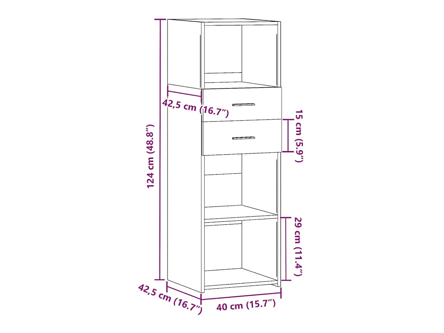 Aparador buffet cómoda mueble mueble de almacenaje organizador cocina salón salón alto 40 x 42,5 x 124 cm madera contrachapada marrón 02_0033356