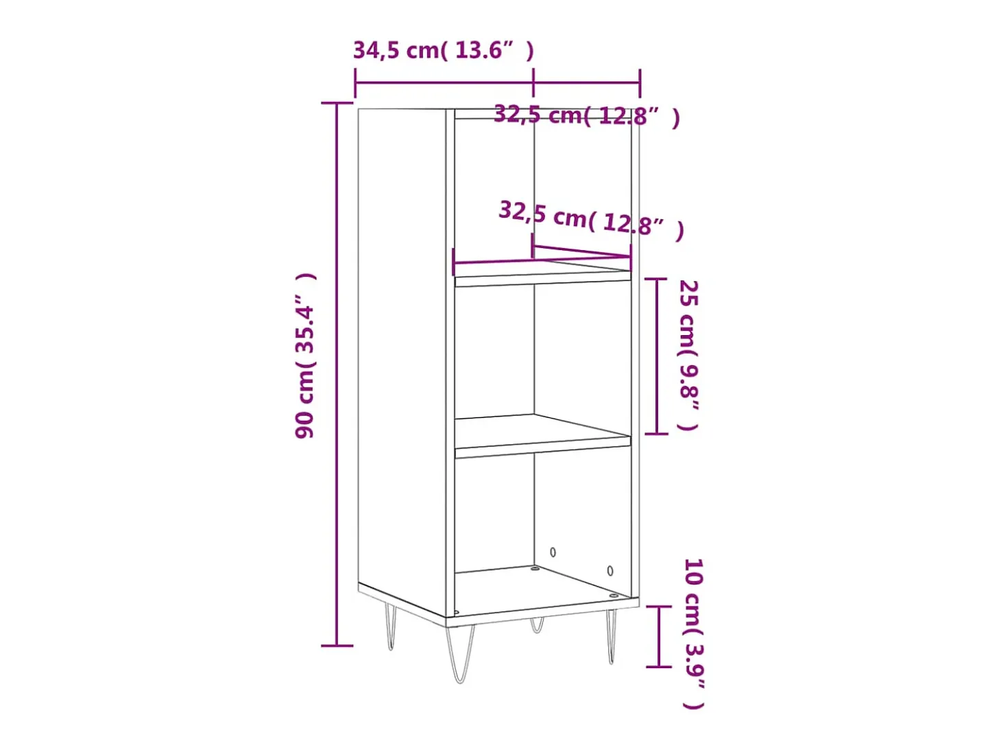 Aparador buffet cómoda mueble mueble de almacenaje organizador cocina salón brillante 34,5 x 32,5 x 90 cm madera contrachapada blanco 02_0030587