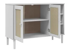 Aparador buffet cómoda mueble almacenaje organizador cocina salón salón aspecto ratán 112 x 40 x 80 cm madera maciza de pino blanco 02_0036222