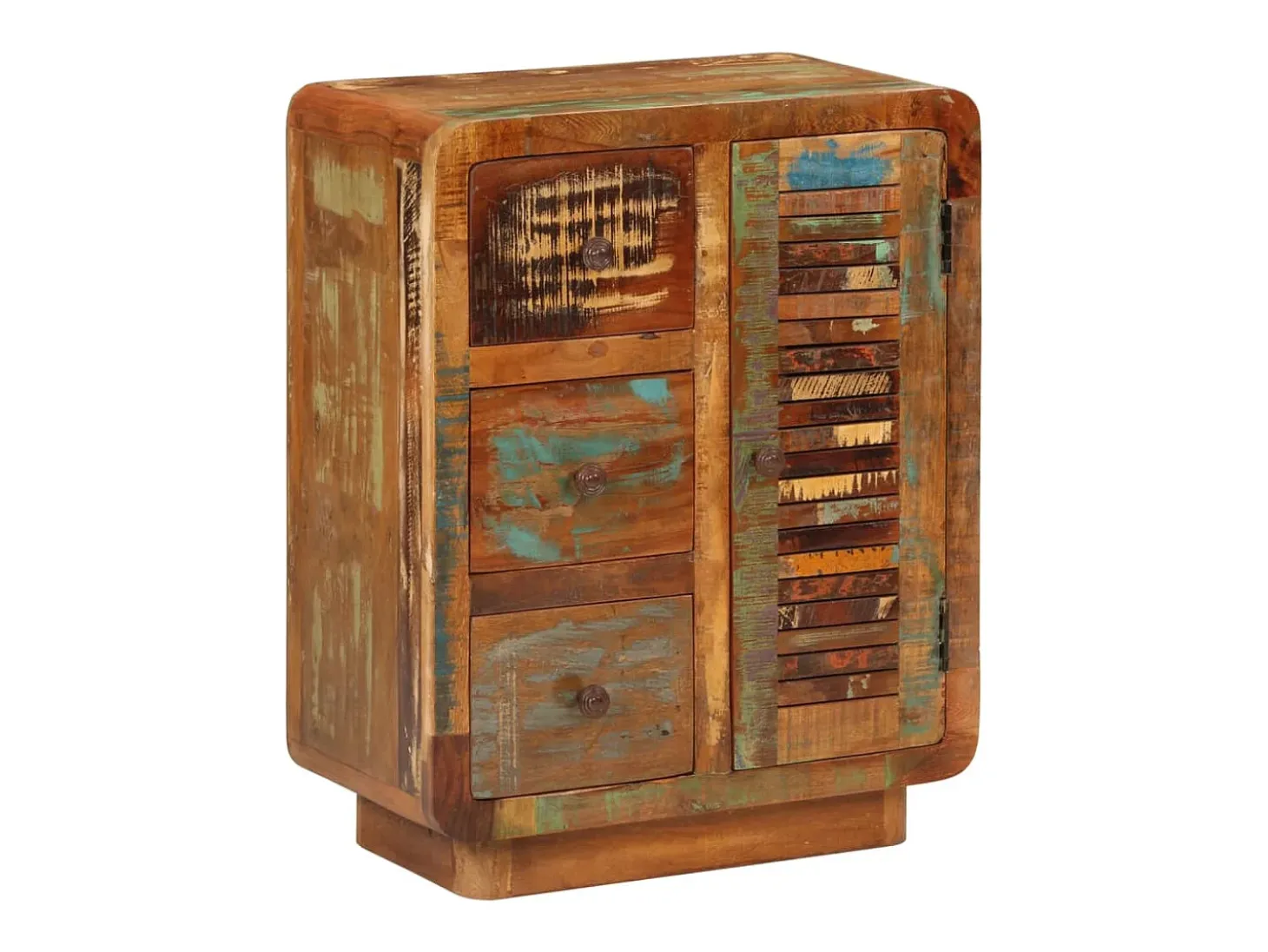 Aparador buffet cómoda mueble mueble organizador cocina salón salón con 3 cajones 55 x 30 x 70 cm madera maciza reciclada multicolor 02_0029736