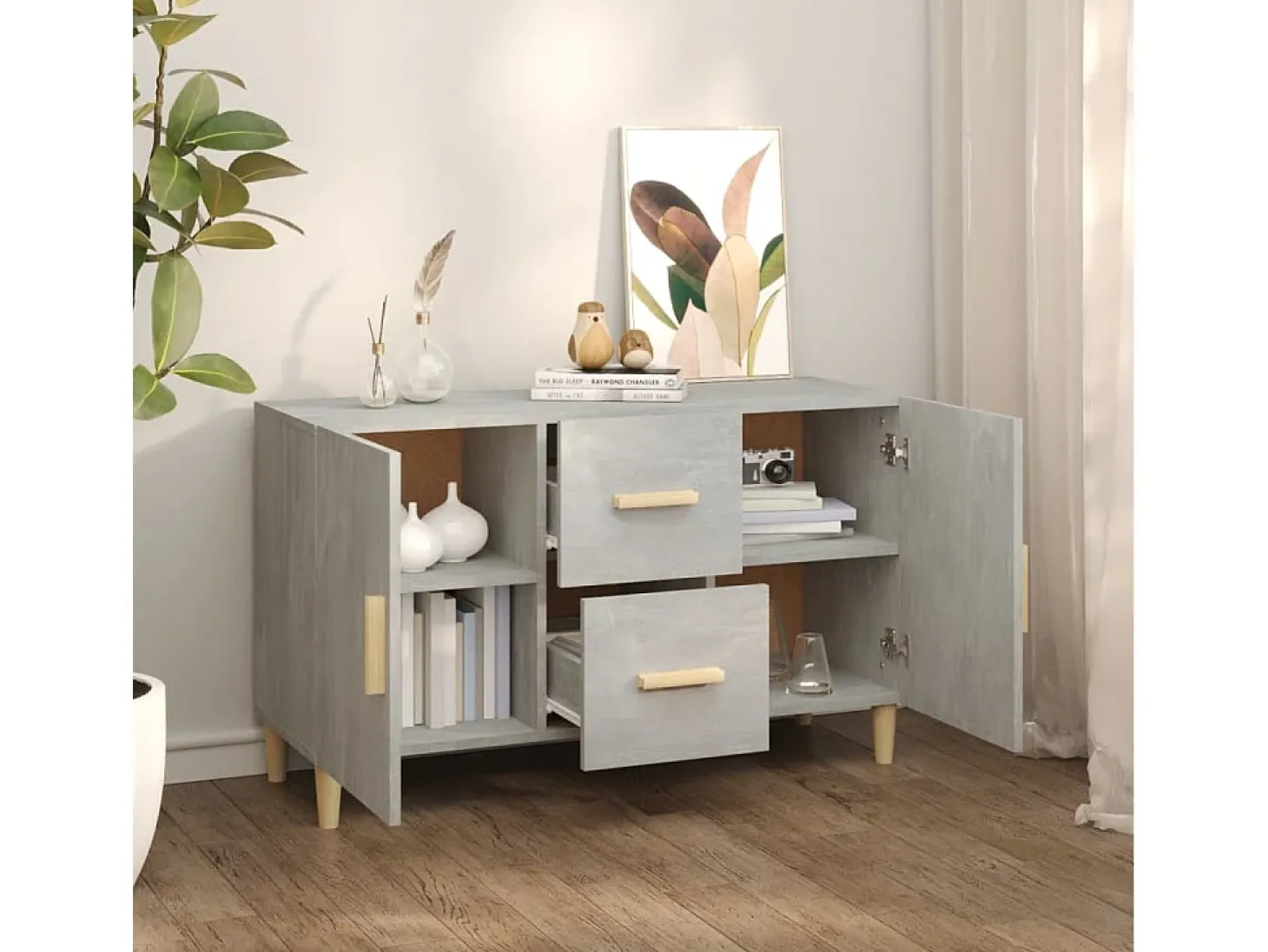 Aparador buffet cómoda mueble mueble de almacenaje organizador cocina salón salón 100 x 36 x 60 cm madera contrachapada gris 02_0031827