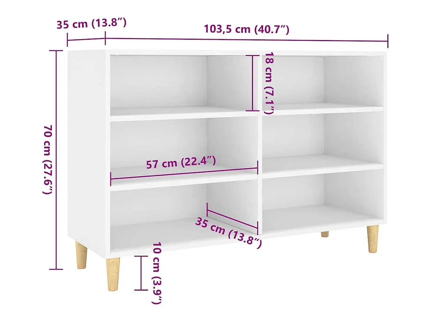 Aparador buffet cómoda mueble mueble de almacenaje organizador cocina salón salón 103,5 x 35 x 70 cm madera contrachapada blanco 02_0030181
