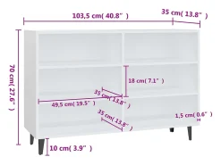 Aparador buffet cómoda mueble mueble de almacenaje organizador cocina salón salón 103,5 x 35 x 70 cm madera contrachapada blanco 02_0030179